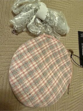 Pink Tweed Oval Mini Crossbody Bag with Chain Strap